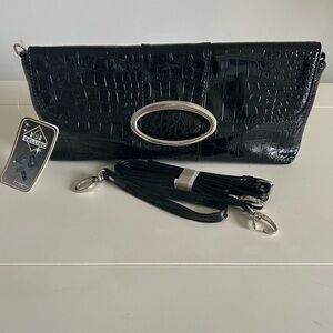 NWT Bellini Black Crocodile Embossed Bag w/ Removable Crossbody & Wristlet Strap